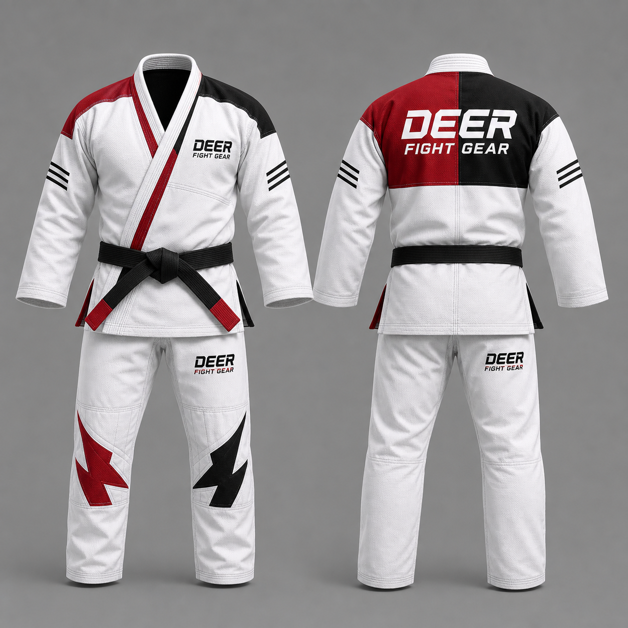 White Crimson Split-Panel Judo Gi