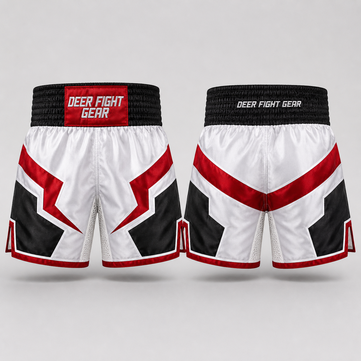 Championship White Red Black Chevron Muay Thai Shorts