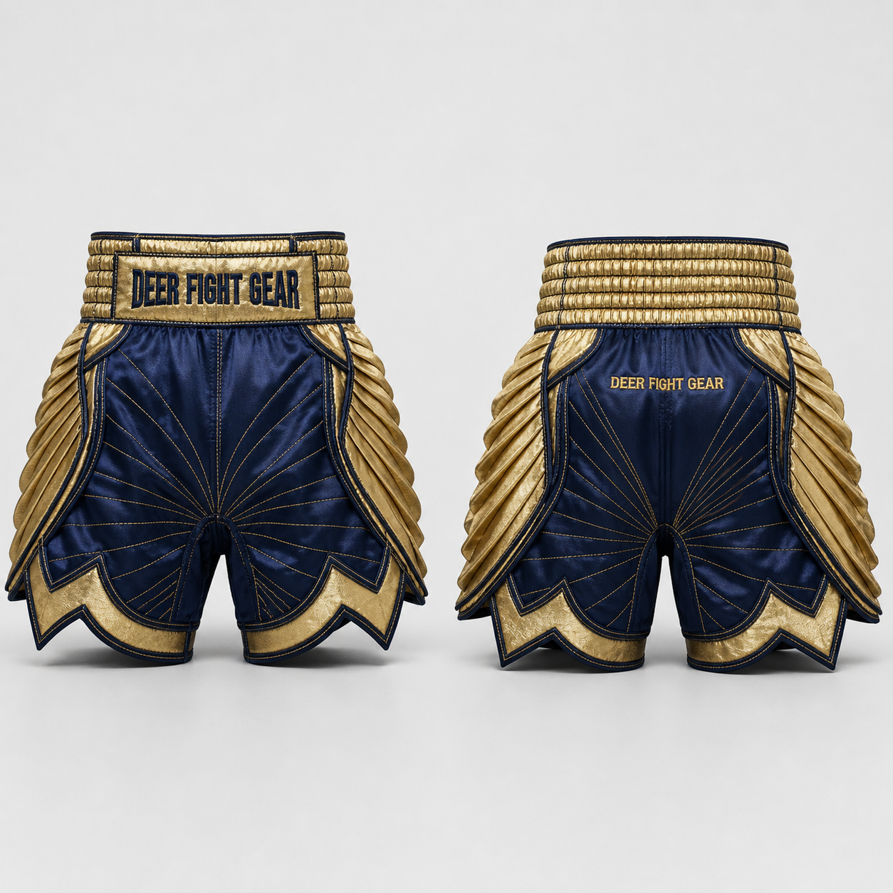 Midnight Navy Gold Fan-Panel Muay Thai Shorts