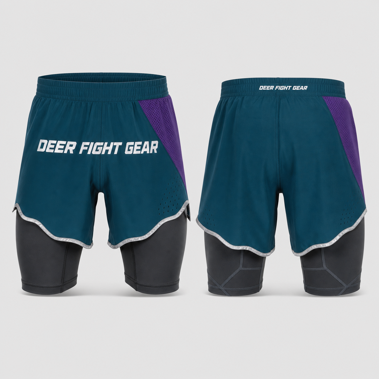 Deep Teal Violet Hybrid Liner Fight Shorts