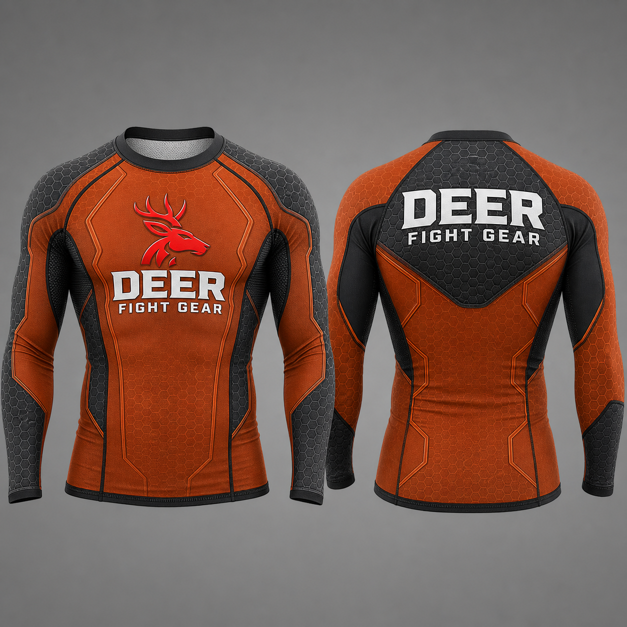Burnt Orange Charcoal Honeycomb Long-Sleeve Rash Guard