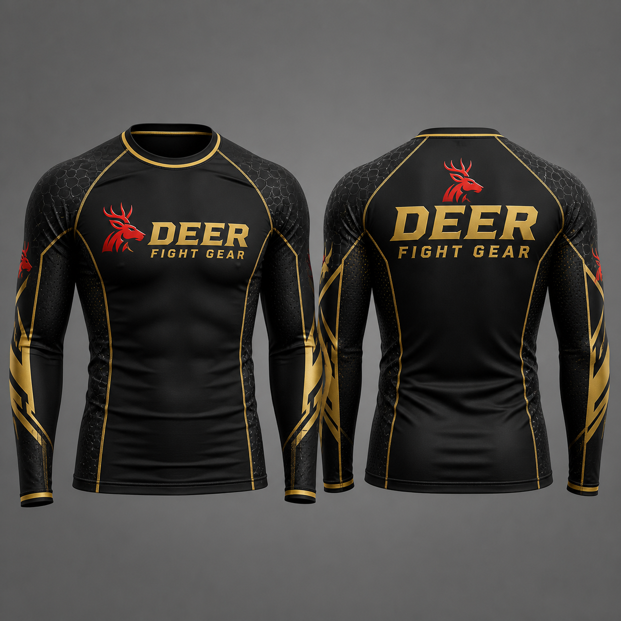 Elite Black Gold Hex-Grid Rash Guard