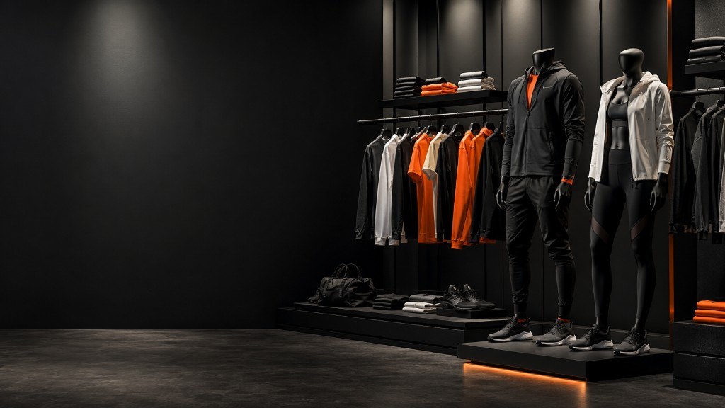 Finished sportswear on mannequins and rails in the Deer Fight Gear showroom