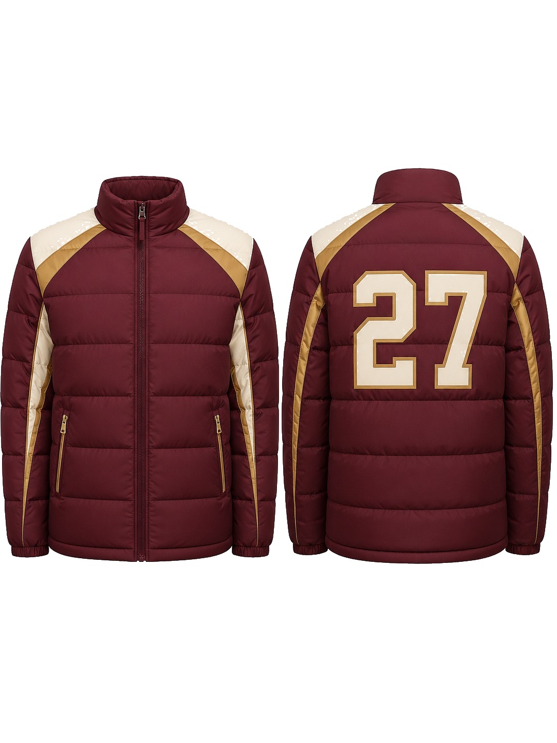 Custom Puffer Jackets Maroon Cream Puffer Jacket manufactured by Deer Fight Gear