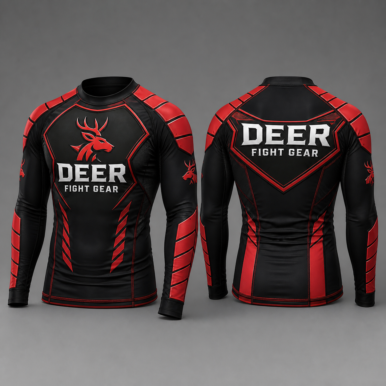 Pro Matte Black Red Armor Long-Sleeve Rash Guard