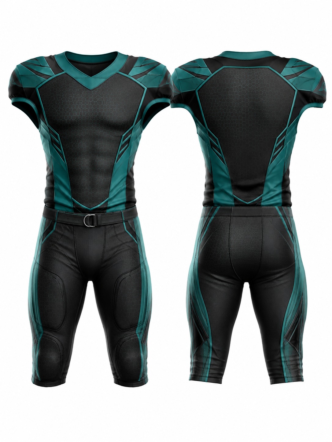 Custom American Football Teal Futuristic Football Uniform manufactured by Deer Fight Gear