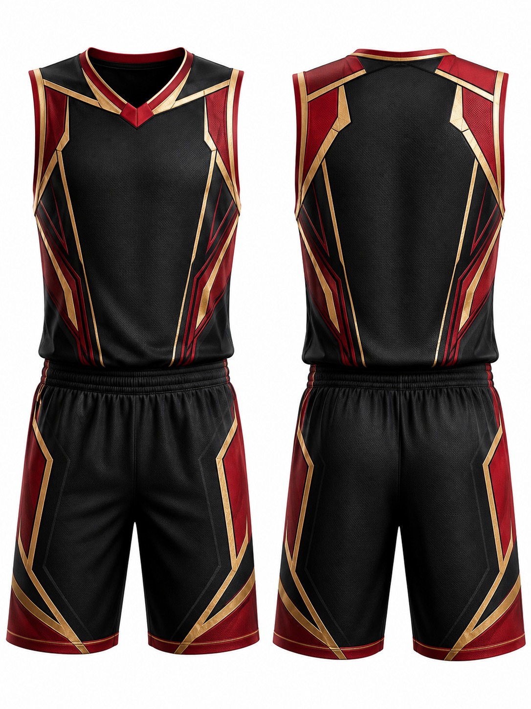 Custom Basketball Black Red And Gold Basketball Uniform manufactured by Deer Fight Gear