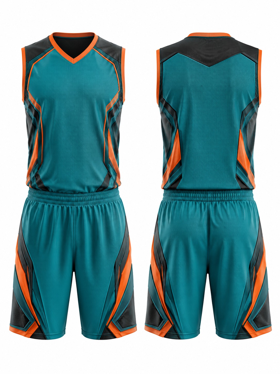 Custom Basketball Teal And Orange Geometric Basketball Uniform manufactured by Deer Fight Gear